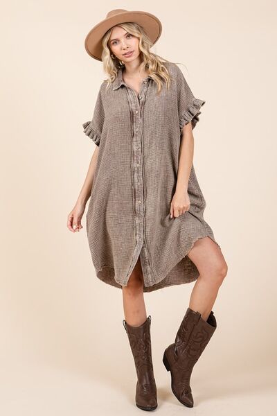Mittoshop Mineral Wash Cotton Gauze Mini Shirt Dress - S. M. & Co.