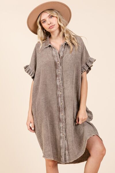 Mittoshop Mineral Wash Cotton Gauze Mini Shirt Dress - S. M. & Co.