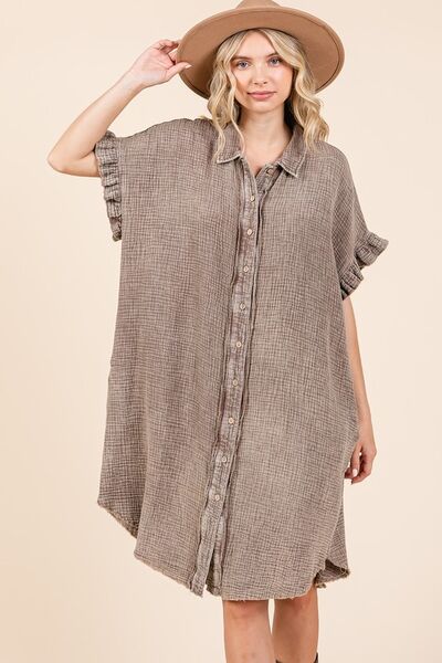 Mittoshop Mineral Wash Cotton Gauze Mini Shirt Dress - S. M. & Co.