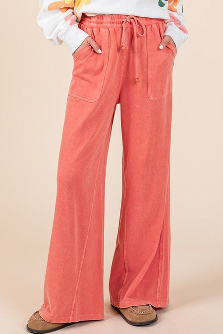 Mittoshop Mineral Wash French Terry Drawstring Wide Leg Pants - S. M. & Co.