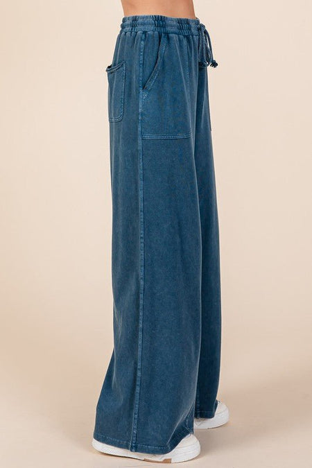 Mittoshop Mineral Wash French Terry Drawstring Wide Leg Pants - S. M. & Co.