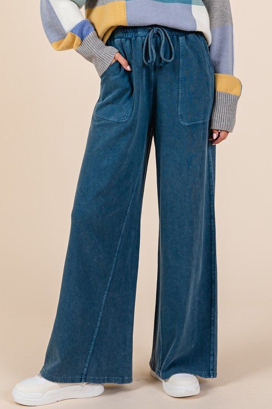 Mittoshop Mineral Wash French Terry Drawstring Wide Leg Pants - S. M. & Co.