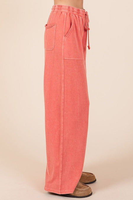 Mittoshop Mineral Wash French Terry Drawstring Wide Leg Pants - S. M. & Co.