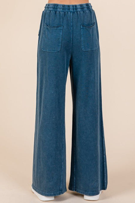 Mittoshop Mineral Wash French Terry Drawstring Wide Leg Pants - S. M. & Co.