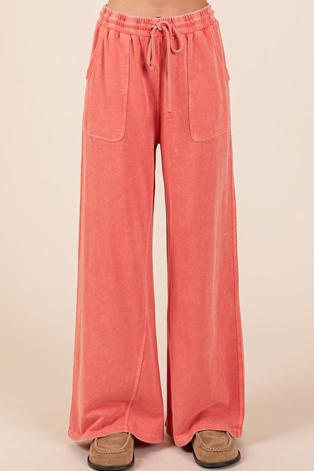 Mittoshop Mineral Wash French Terry Drawstring Wide Leg Pants - S. M. & Co.