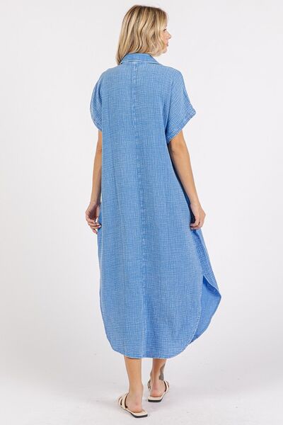 Mittoshop Mineral Wash V Neck Button Up Midi Shirt Dress - S. M. & Co.