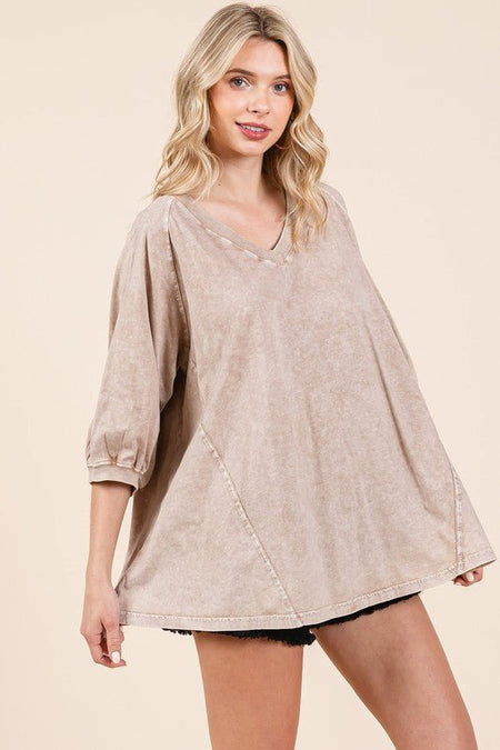 Mittoshop Mineral Wash V - Neck Raglan A - Line Relaxed Top - S. M. & Co.