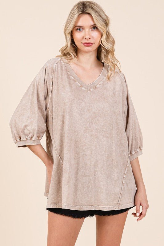 Mittoshop Mineral Wash V - Neck Raglan A - Line Relaxed Top - S. M. & Co.