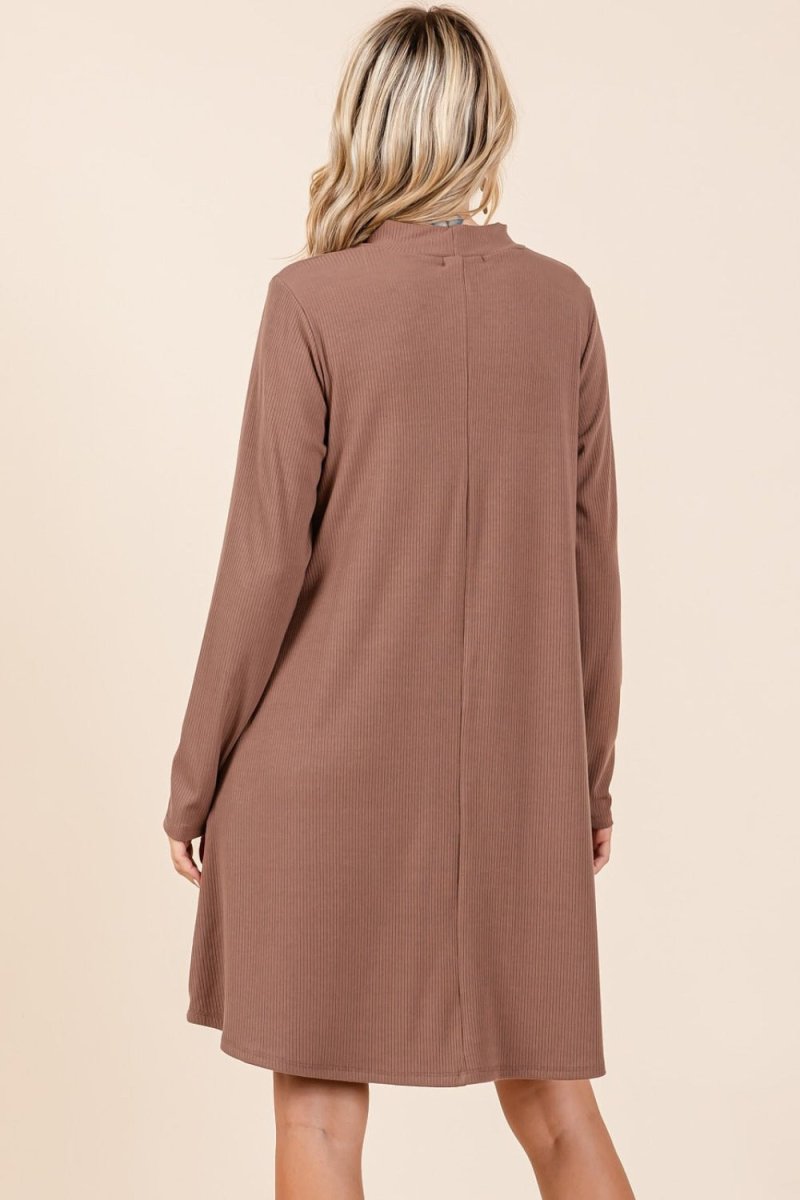 Mittoshop Mock Neck Long Sleeve Dress with Pockets - S. M. & Co.