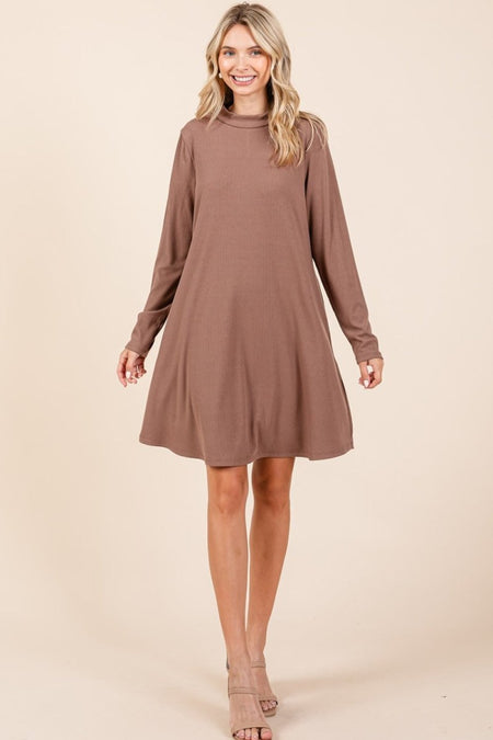 Mittoshop Mock Neck Long Sleeve Dress with Pockets - S. M. & Co.