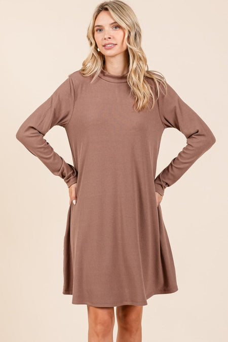 Mittoshop Mock Neck Long Sleeve Dress with Pockets - S. M. & Co.