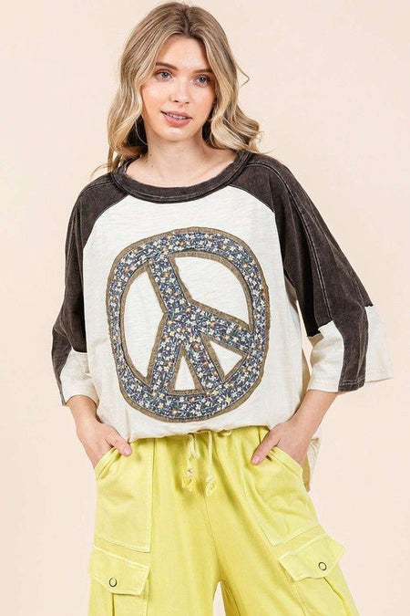 Mittoshop Peace Sign Patch Mineral Washed T-Shirt - S. M. & Co.