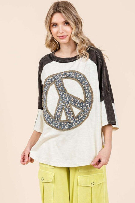 Mittoshop Peace Sign Patch Mineral Washed T-Shirt - S. M. & Co.