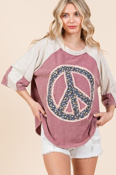 Mittoshop Peace Sign Patch Mineral Washed T-Shirt - S. M. & Co.