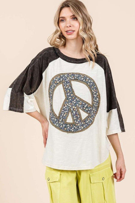 Mittoshop Peace Sign Patch Mineral Washed T-Shirt - S. M. & Co.