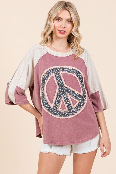 Mittoshop Peace Sign Patch Mineral Washed T-Shirt - S. M. & Co.