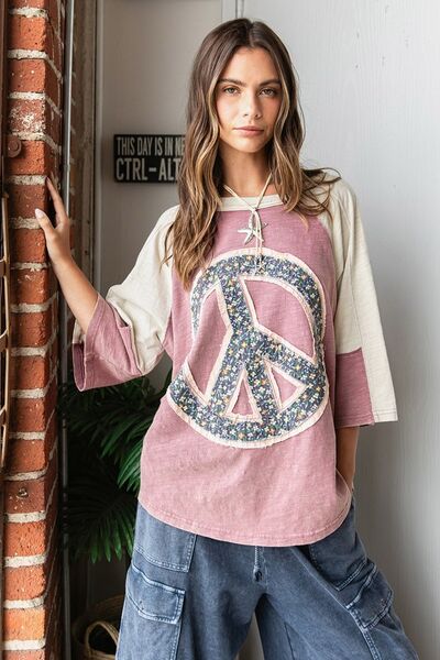 Mittoshop Peace Sign Patch Mineral Washed T-Shirt - S. M. & Co.