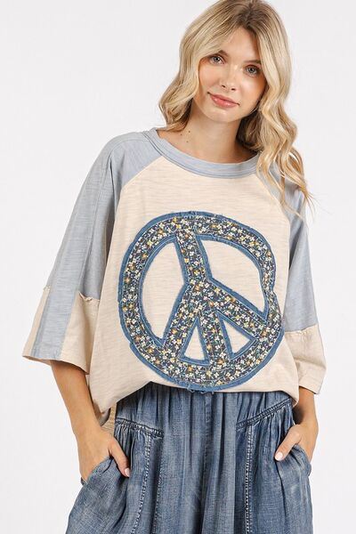 Mittoshop Peace Sign Patch Mineral Washed T-Shirt - S. M. & Co.