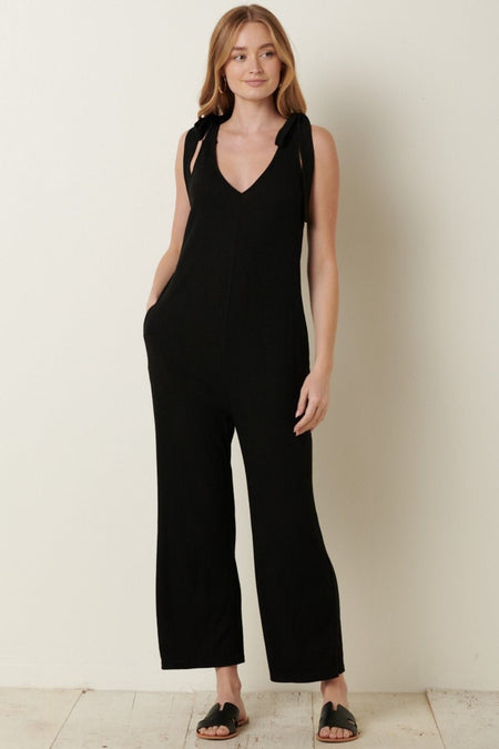 Mittoshop Rib Knit V-Neck Cross Back Jumpsuit - S. M. & Co. Jumpsuit