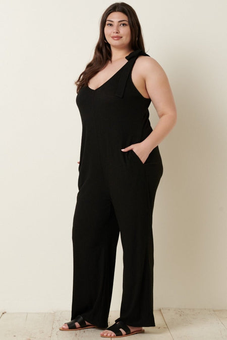 Mittoshop Rib Knit V-Neck Cross Back Jumpsuit - S. M. & Co. Jumpsuit