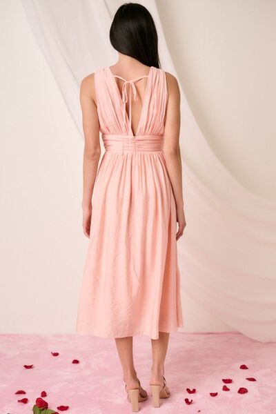 Mittoshop Ruched V - Neck Sleeveless Midi Dress - S. M. & Co.