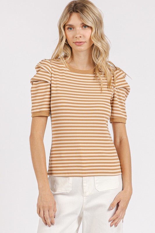 Mittoshop Striped Round Neck Puff Sleeve T-Shirt - S. M. & Co.