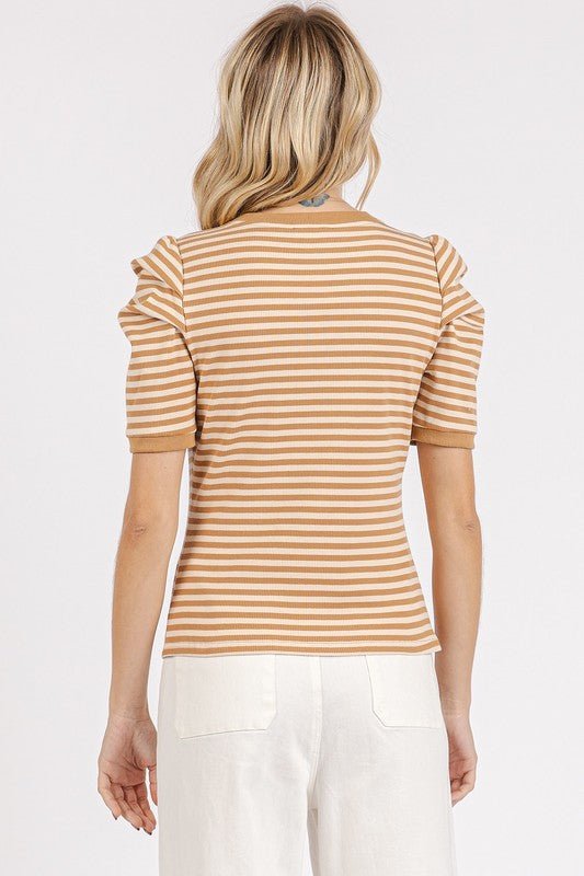 Mittoshop Striped Round Neck Puff Sleeve T-Shirt - S. M. & Co.