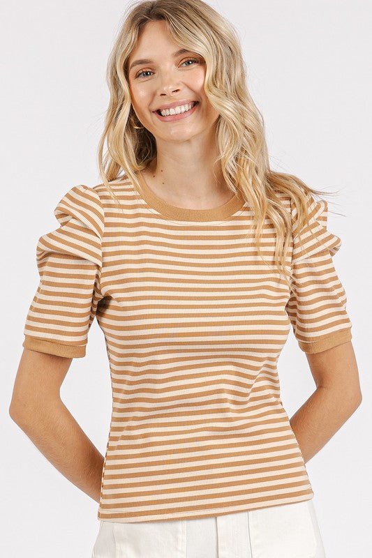 Mittoshop Striped Round Neck Puff Sleeve T-Shirt - S. M. & Co.