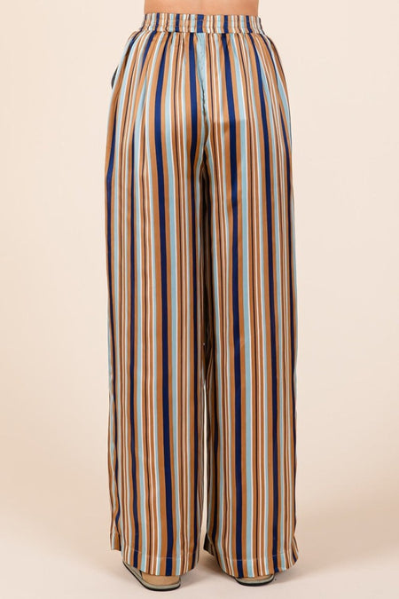 Mittoshop Striped Satin Elastic Waist Wide Leg Pants - S. M. & Co.