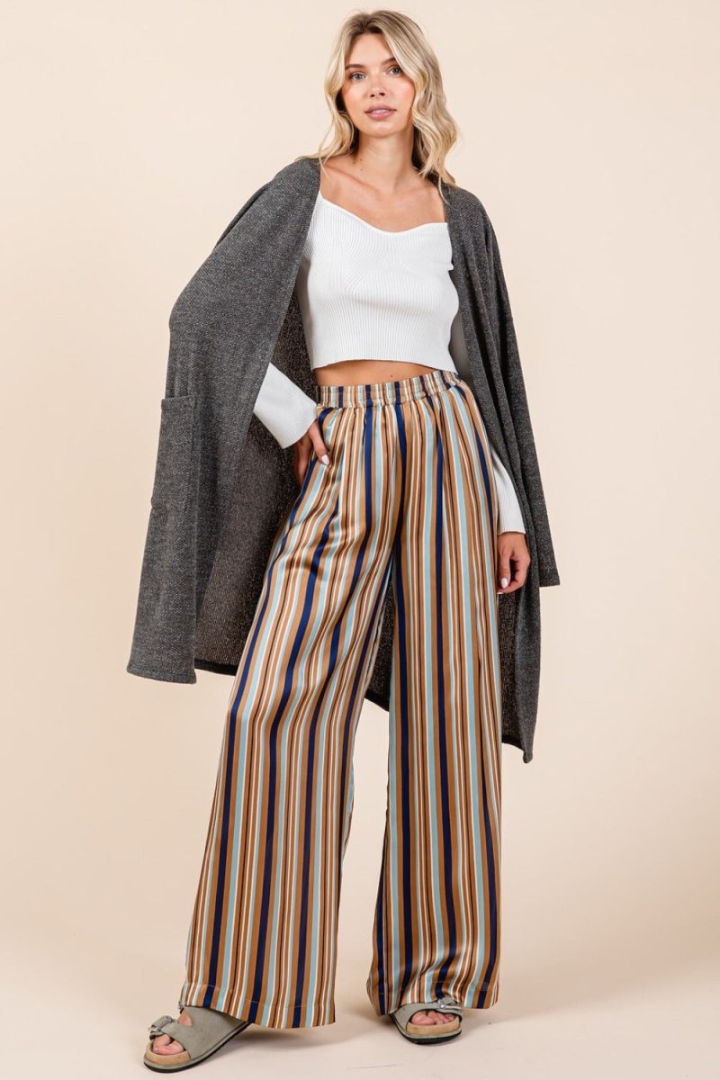 Mittoshop Striped Satin Elastic Waist Wide Leg Pants - S. M. & Co.