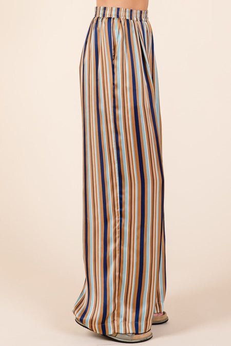 Mittoshop Striped Satin Elastic Waist Wide Leg Pants - S. M. & Co.