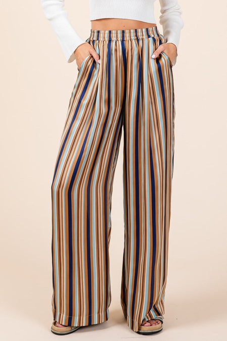 Mittoshop Striped Satin Elastic Waist Wide Leg Pants - S. M. & Co.