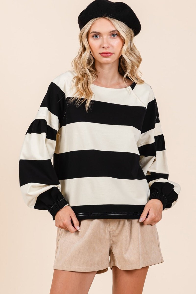 Mittoshop Striped Snap Shoulder Long Sleeve T-Shirt - S. M. & Co.