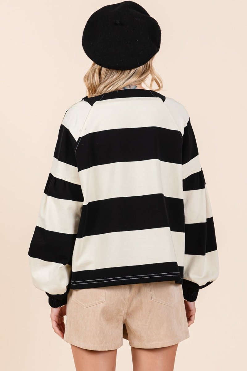 Mittoshop Striped Snap Shoulder Long Sleeve T-Shirt - S. M. & Co.