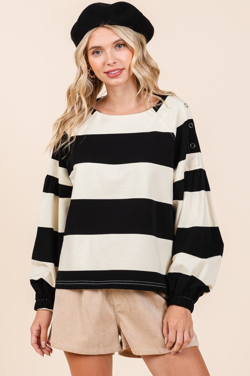 Mittoshop Striped Snap Shoulder Long Sleeve T-Shirt - S. M. & Co.