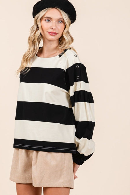 Mittoshop Striped Snap Shoulder Long Sleeve T-Shirt - S. M. & Co.