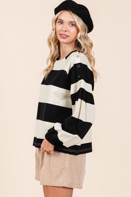 Mittoshop Striped Snap Shoulder Long Sleeve T-Shirt - S. M. & Co.