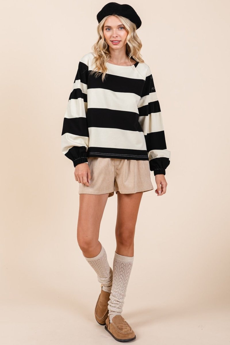 Mittoshop Striped Snap Shoulder Long Sleeve T-Shirt - S. M. & Co.