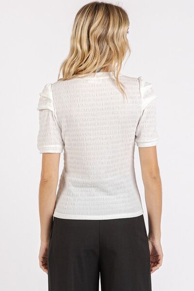 Mittoshop Textured Round Neck Short Sleeve Blouse - S. M. & Co.