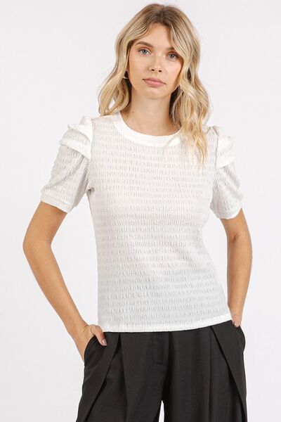 Mittoshop Textured Round Neck Short Sleeve Blouse - S. M. & Co.