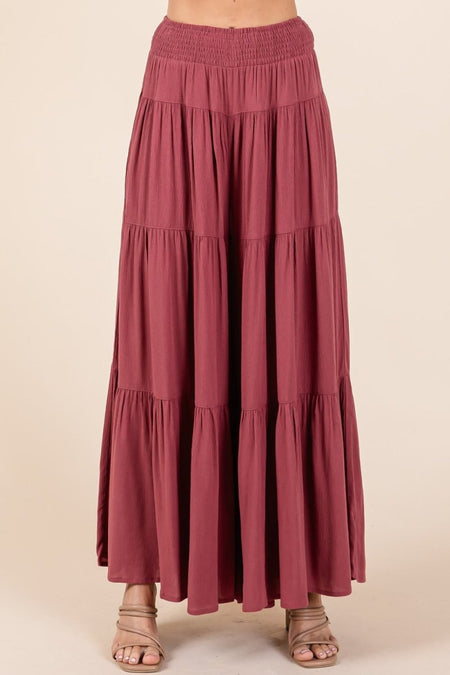 Mittoshop Tier Detail Smocked Elastic Waist Wide Leg Pants - S. M. & Co.