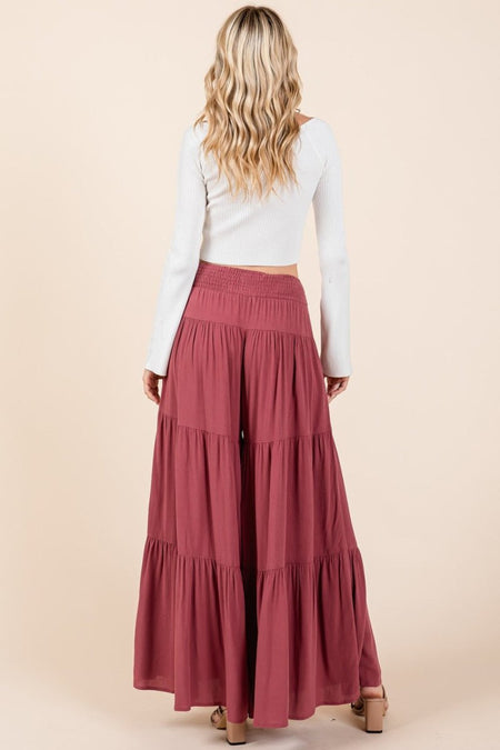 Mittoshop Tier Detail Smocked Elastic Waist Wide Leg Pants - S. M. & Co.