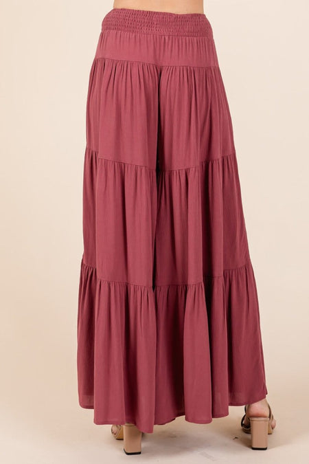 Mittoshop Tier Detail Smocked Elastic Waist Wide Leg Pants - S. M. & Co.