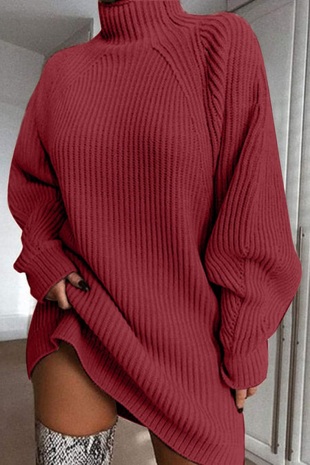 Mock Neck Dropped Shoulder Sweater Dress - S. M. & Co.