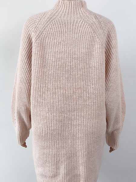 Mock Neck Dropped Shoulder Sweater Dress - S. M. & Co.