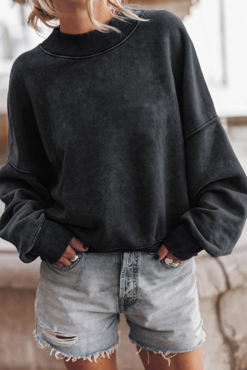 Mock Neck Dropped Shoulder Sweatshirt - S. M. & Co.