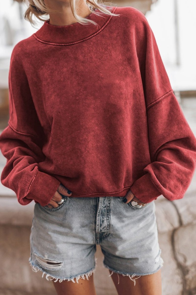 Mock Neck Dropped Shoulder Sweatshirt - S. M. & Co.