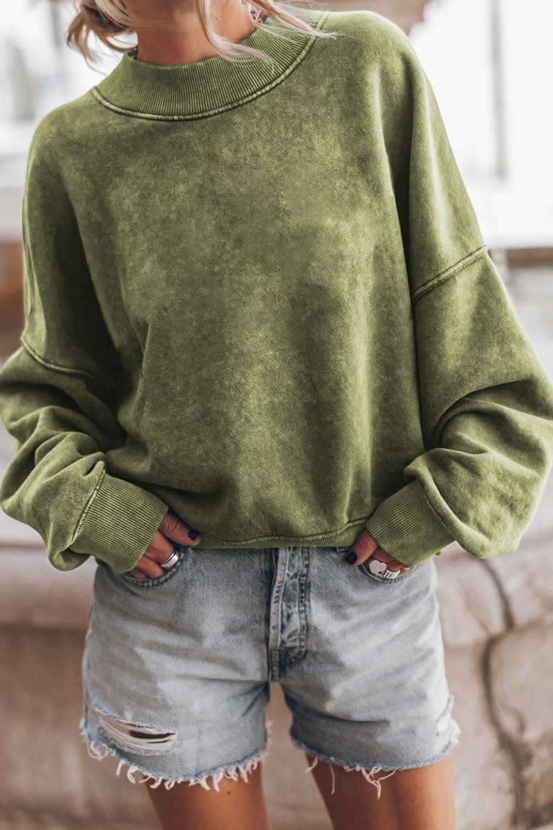 Mock Neck Dropped Shoulder Sweatshirt - S. M. & Co.