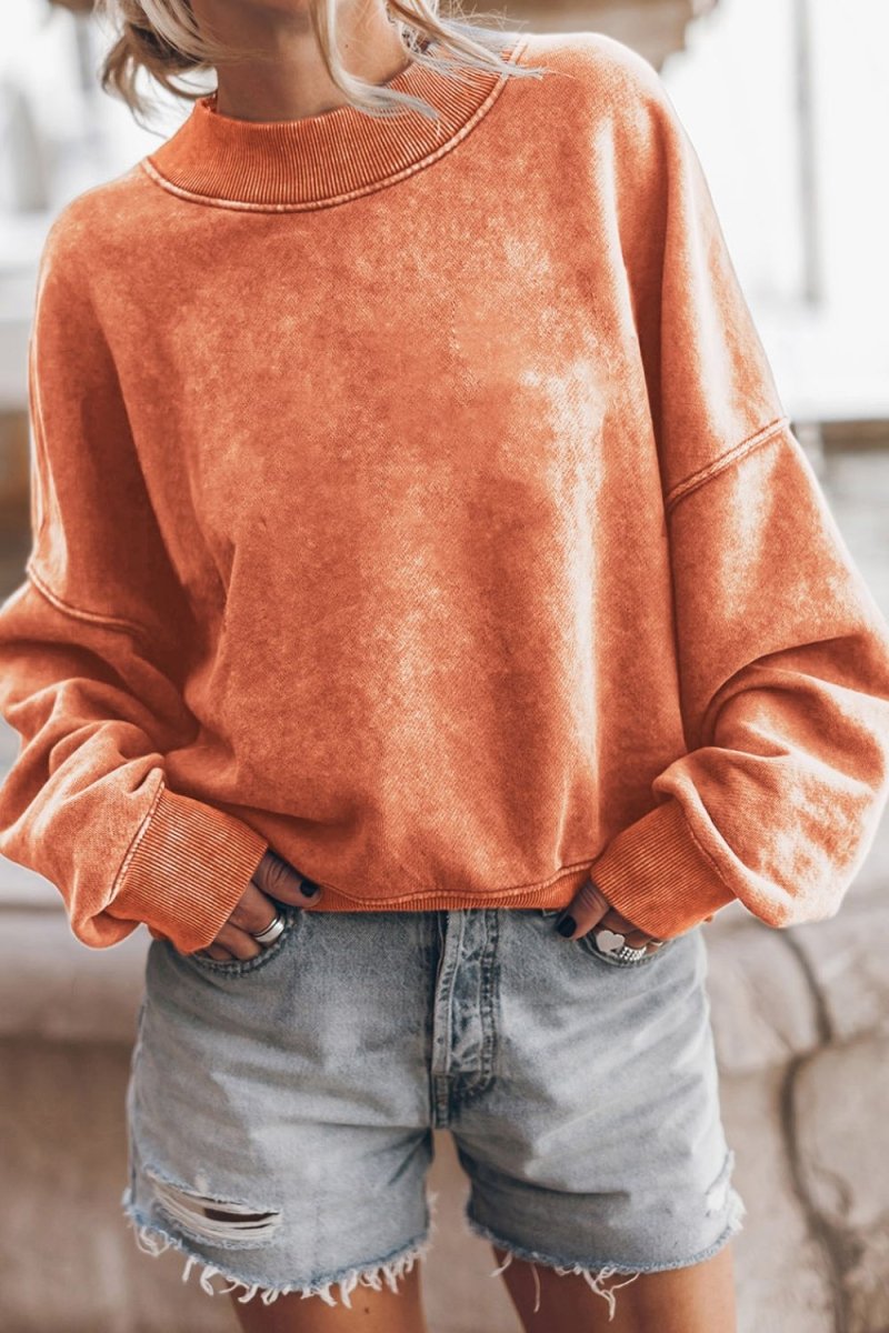 Mock Neck Dropped Shoulder Sweatshirt - S. M. & Co.