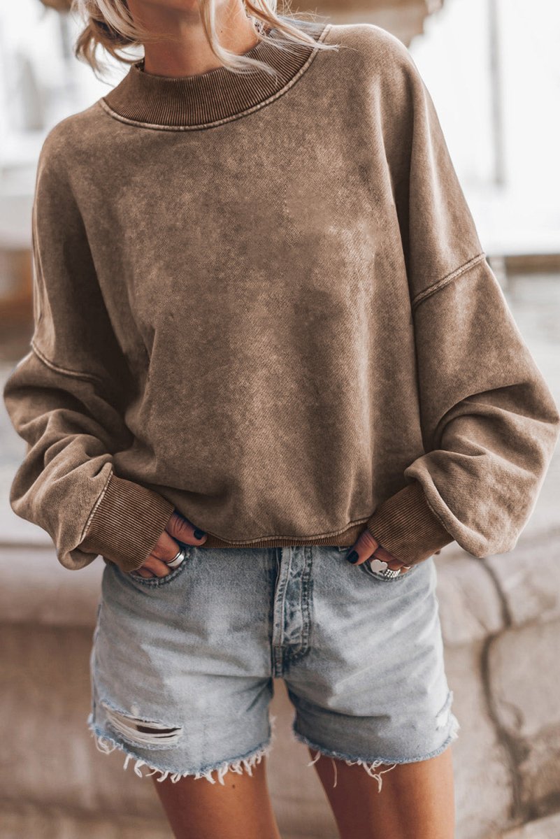 Mock Neck Dropped Shoulder Sweatshirt - S. M. & Co.